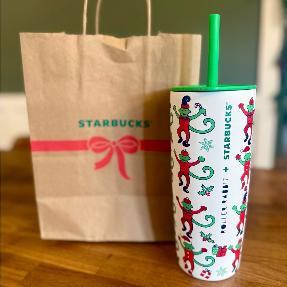 Starbucks Festive Elf Tumbler with Green Lid and Straw